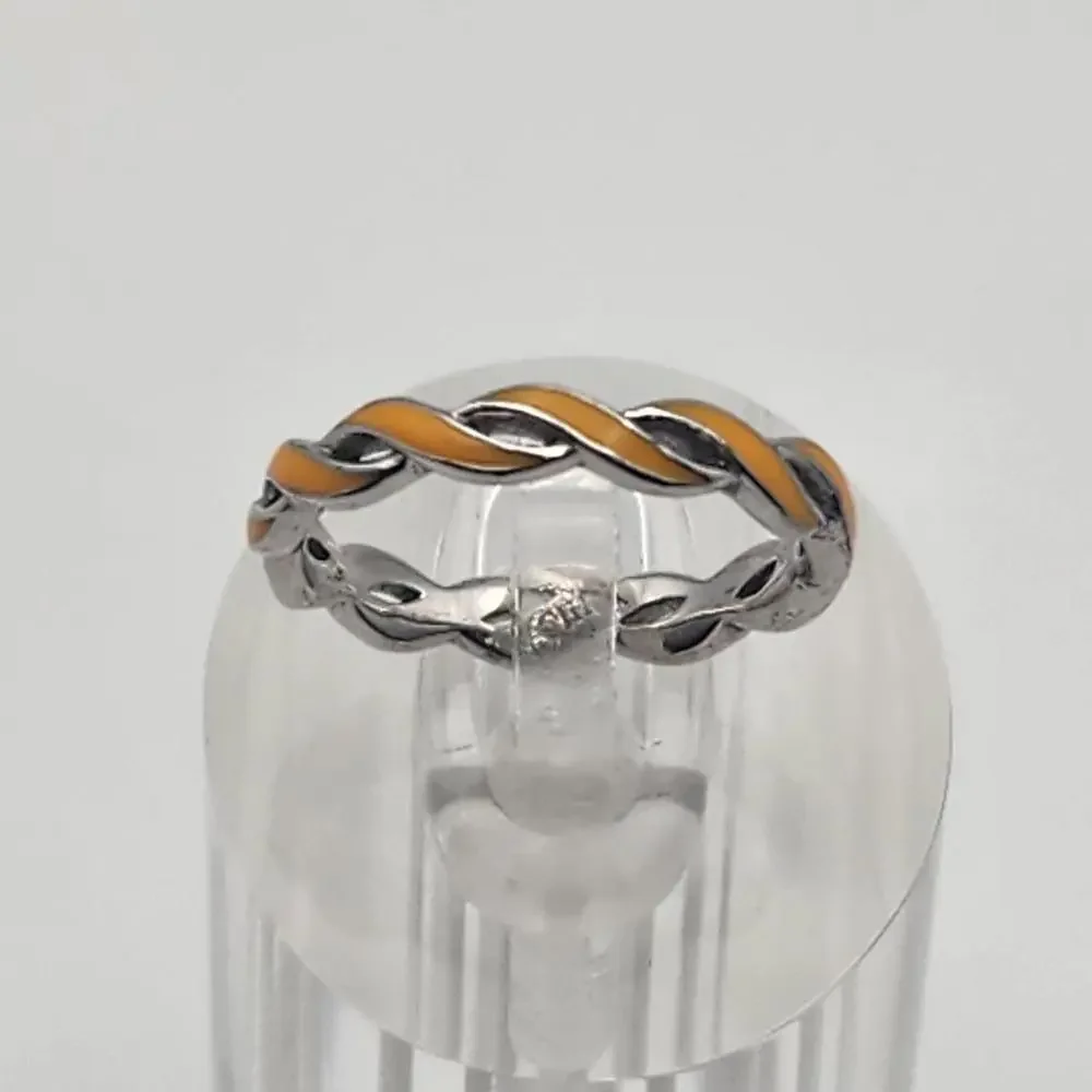 Quality Gold Sterling Silver & Orange Enamel Ring (5)